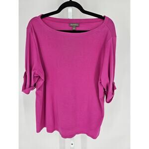 Style & Co Womens Sz 2X Short Sleeve Blouse Solid Bright Pink Wide Neck